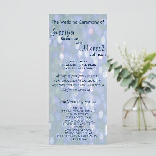 Turquoise et Lavender Bokeh Wedh Programme (Debout devant)