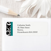 Turquoise et noir Damask Fils Étiquette de adresse (En situation)