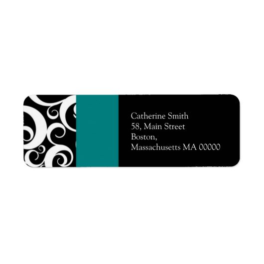 Turquoise et noir Damask Fils Étiquette de adresse (Devant)