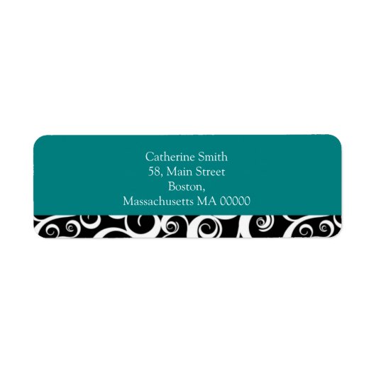 Turquoise et noir Damask Fils Étiquette de adresse (Devant)