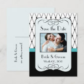 Turquoise et noir Enregistrer la date Photo Cartes (Devant / Derrière)