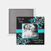 Turquoise et noir Enregistrer la date photo Magnet (Recto/Verso)