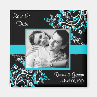 Turquoise et noir Enregistrer la date photo Magnet