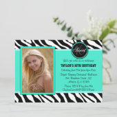 Turquoise et noir Zebra Imprimer Invitation photo (Debout devant)