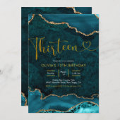 Turquoise et or Agate 13e anniversaire Invitation (Devant / Derrière)