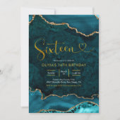 Turquoise et or Agate 16e anniversaire Invitation (Devant)