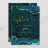 Turquoise et or Agate 16e anniversaire Invitation (Devant / Derrière)
