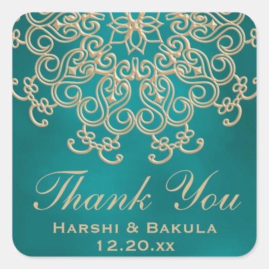 TURQUOISE ET OR INDIEN INSPIRÉ MERCI ÉTIQUETTE (Devant)
