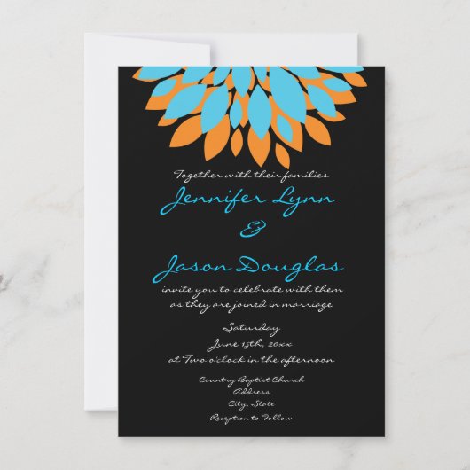 Turquoise et orange fleurit les invitations noires (Devant)