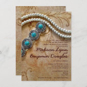 Turquoise et Perles Mariages Rustiques Invitations (Devant / Derrière)