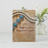 Turquoise et Perles Mariages Rustiques Invitations (Debout devant)