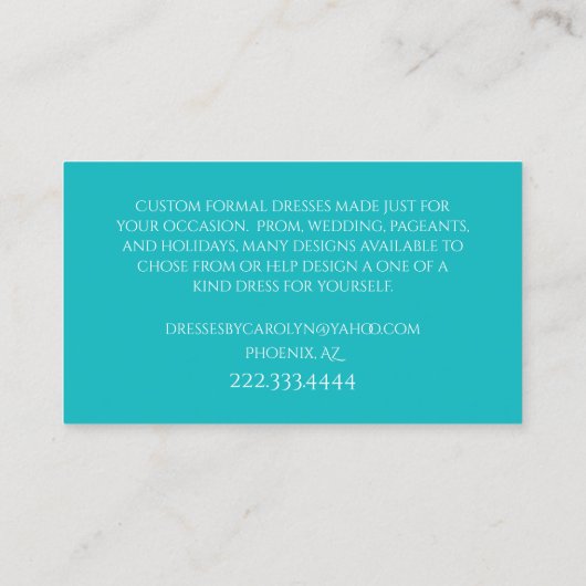 Turquoise et Silver Seamstress Carte de visite (Dos)