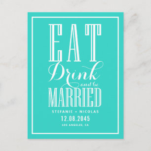 Turquoise Eten, Drinken en trouwen Save the Date Aankondigingskaart