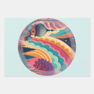 Turquoise Fantasy Inpakpapier Set – Aanpasbaar Vel