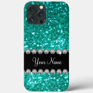 Turquoise Faux Bling Monogram iPhone 13 Pro Max Hoesje