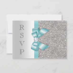 Turquoise Faux Bow Argent Diamants RSVP