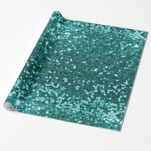 Turquoise Faux Glitter Cadeaupapier (Uitgerold)