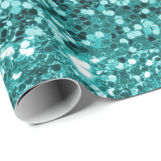 Turquoise Faux Glitter Cadeaupapier (Rol Hoek)