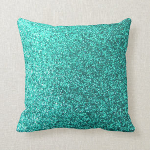 Turquoise faux glitter graphic kussen
