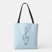 Turquoise Faux Glitter Treble Clef op Chevron Draagtas (Achterkant)