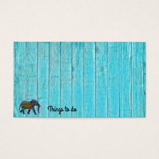 Turquoise Faux Wood Mosaic Elephant Note Visitekaartje
