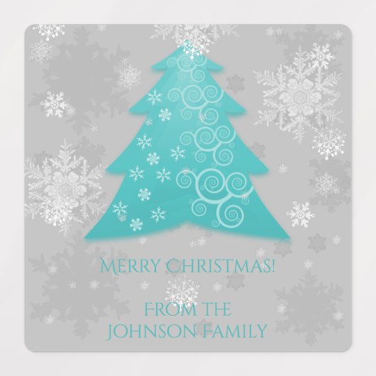 Turquoise Festif Noël Arbre Étiquette de cuisson (Design 2)