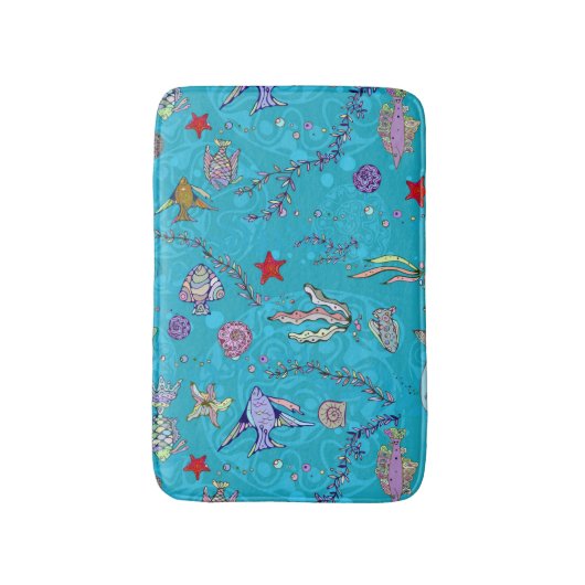 Turquoise Fish Pattern Badmat (Voorkant Verticaal)