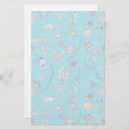 Turquoise Fish Pattern Briefpapier (Voorkant / Achterkant)