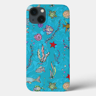 Turquoise Fish Pattern iPhone 13 Hoesje