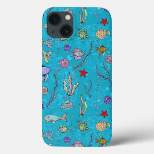 Turquoise Fish Pattern iPhone 13 Hoesje