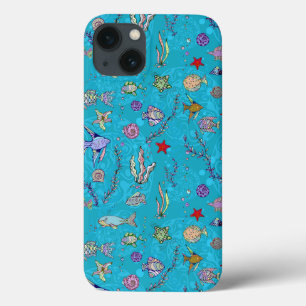 Turquoise Fish Pattern iPhone 13 Hoesje