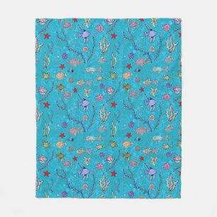 Turquoise Fish Pattern Fleece Deken
