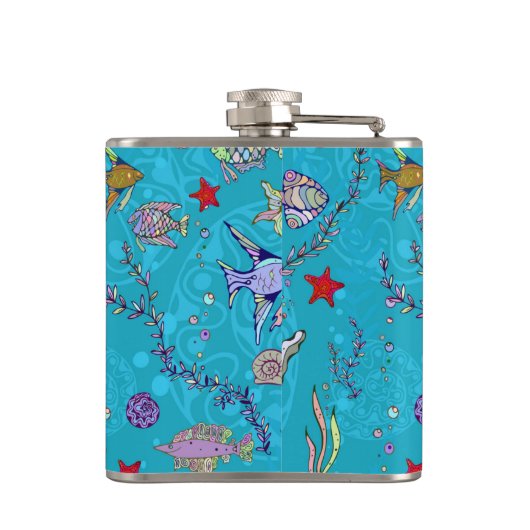 Turquoise Fish Pattern Heupfles (Achterkant)