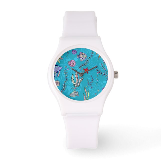 Turquoise Fish Pattern Horloge (Voorkant)
