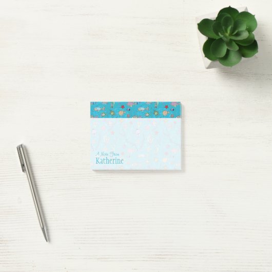 Turquoise Fish Pattern | Jouw namen toevoegen Post-it® Notes (Kantoor)