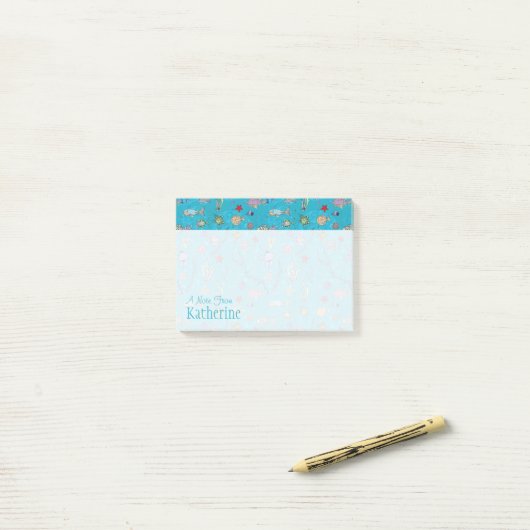 Turquoise Fish Pattern | Jouw namen toevoegen Post-it® Notes (Op bureau)