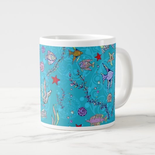 Turquoise Fish Pattern Jumbo Beker (Voorkant rechts)