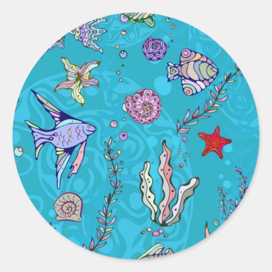 Turquoise Fish Pattern Ronde Sticker (Voorkant)