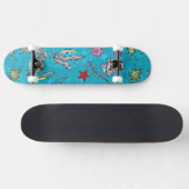 Turquoise Fish Pattern Skateboard (Horizontaal)