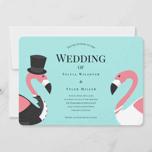 Turquoise Flamingo bruiloft Kaart (Voorkant)