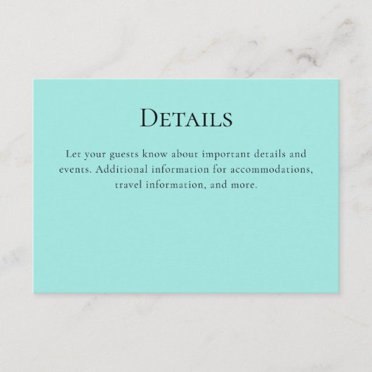 Turquoise Flamingo Details Informatiekaartje (Voorkant)