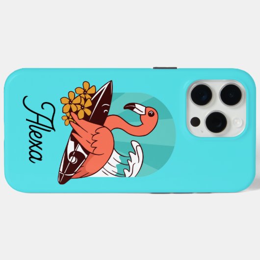 Turquoise Flamingo Surfing Case-Mate iPhone Case (Achterkant (horizontaal))