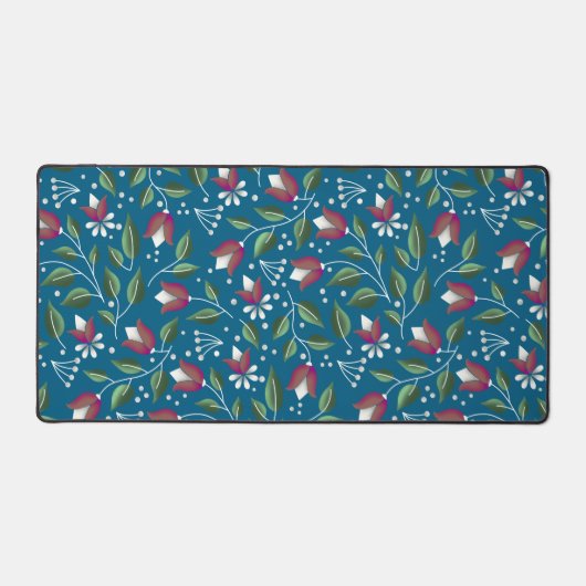 Turquoise Fleur Bureau Mat Grande impression (Recto)