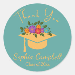 Turquoise Floral Afstuderen Classic Round Sticker