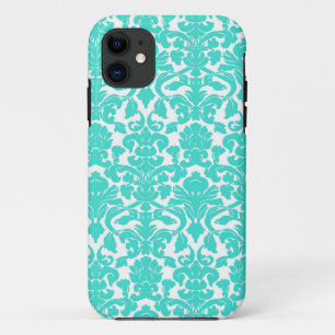 Turquoise Floral Damask Pattern iPhone 11 Hoesje