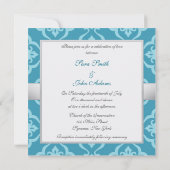 Turquoise Floral Damask Wedding Kaart (Achterkant)