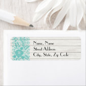 Turquoise Floral et Étiquette de adresse de bois (En situation)
