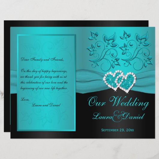 Turquoise, Floral Noir Rejoint Coeurs Programme de (Devant / Derrière)