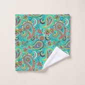 Turquoise Floral Paisley Bad Handdoek (Wasdoekje)