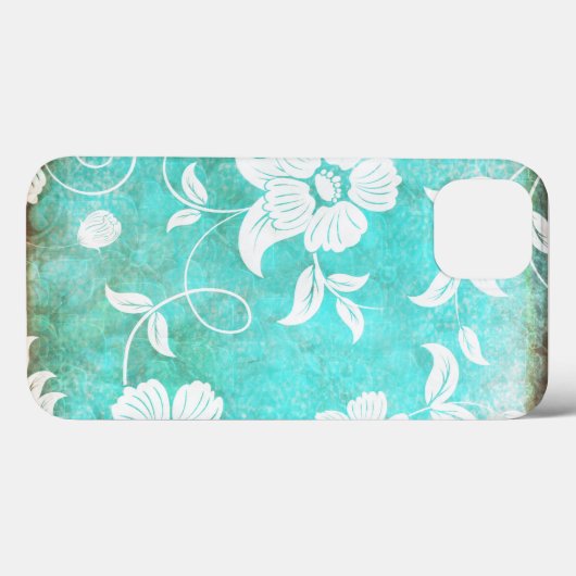 Turquoise Floral Pattern Case-Mate iPhone Case (Achterkant (horizontaal))